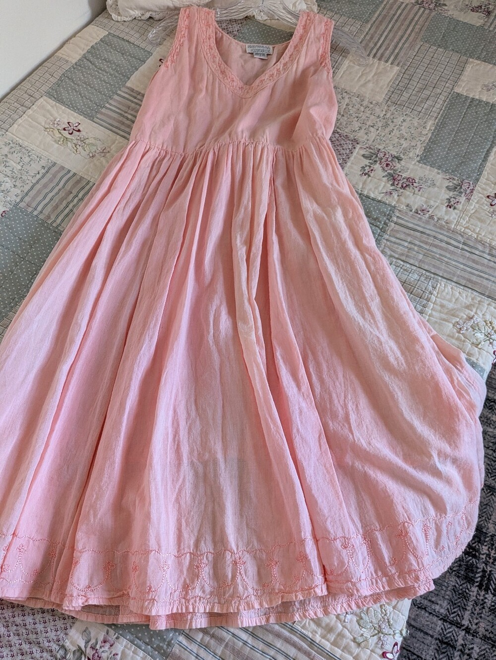 Natural Choice Pink Cotton Embroidered Cottagecore Midi Dress S